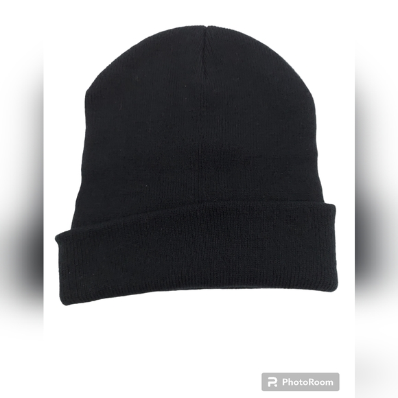 Black Knit Hat with Rhinestone Shamrock - Picture 2 of 8